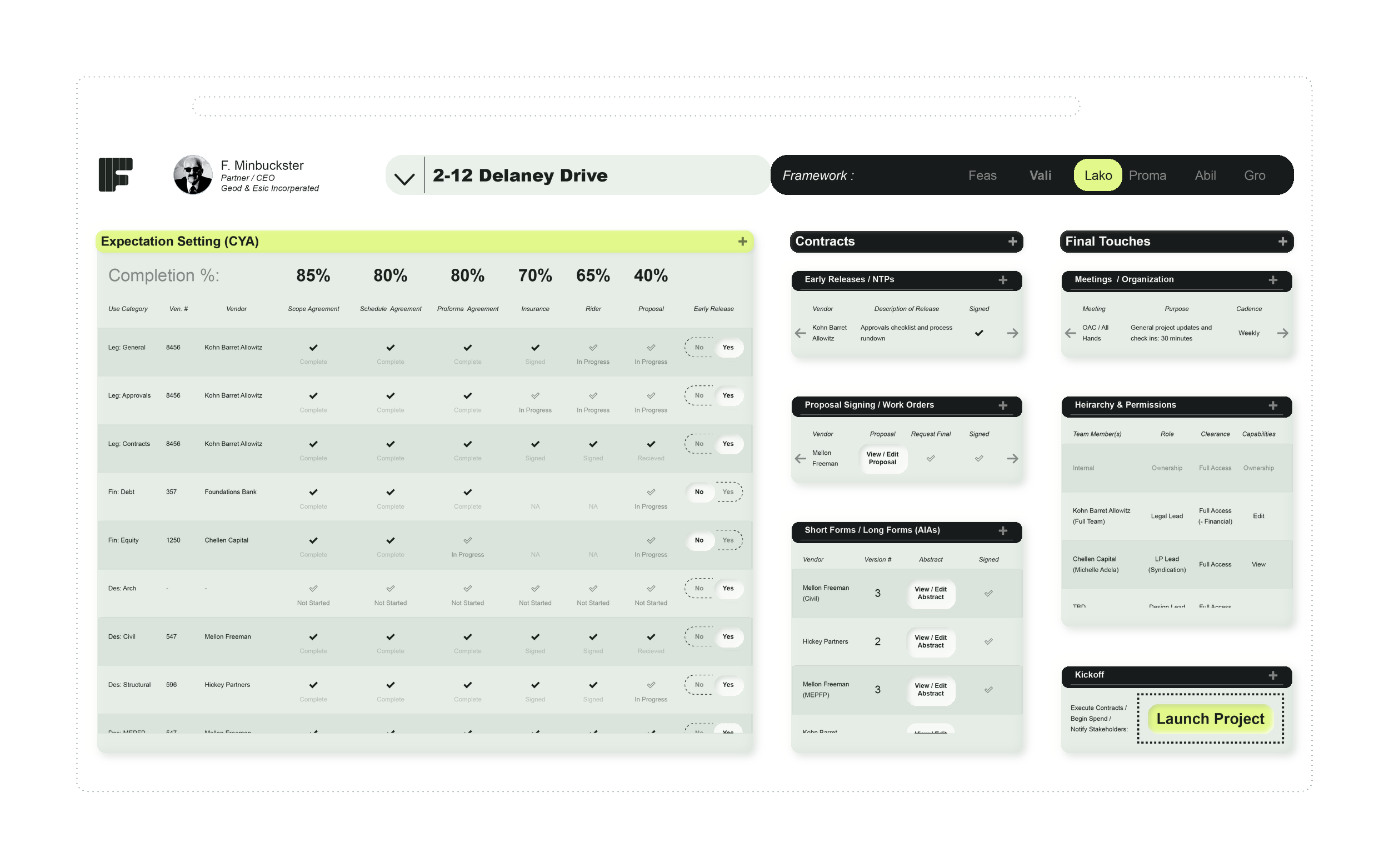 LAKO — Project Launch & Kick Off interface